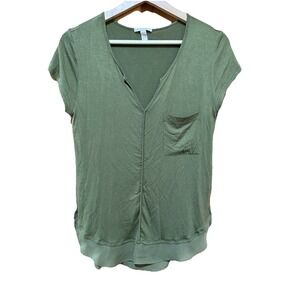 Anthropologie Bordeaux Top Women's XS Moss Olive Green V Neck Tunic Shirt EUC